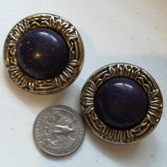 Jewelry - Antiqued Silver Tone Purple Stud Earrings